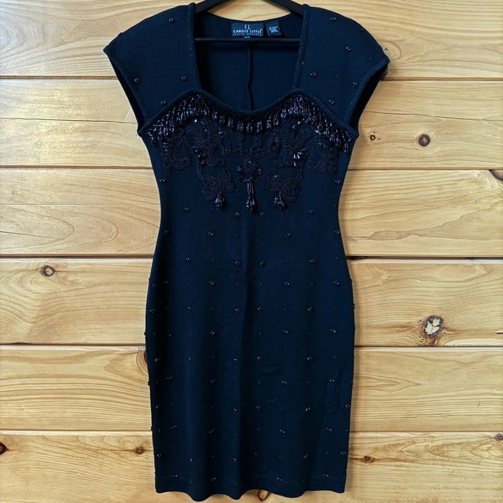 Carole Little Black Beaded Mini Dress